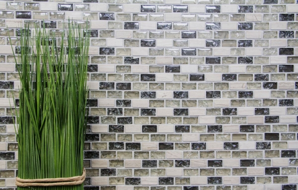 Muestra de mano mosaico Azulejo backsplash Translúcido gris-verde Ladrillo Mosaico de vidrio Piedra de cristal gris-verde MOS87-B1152_m