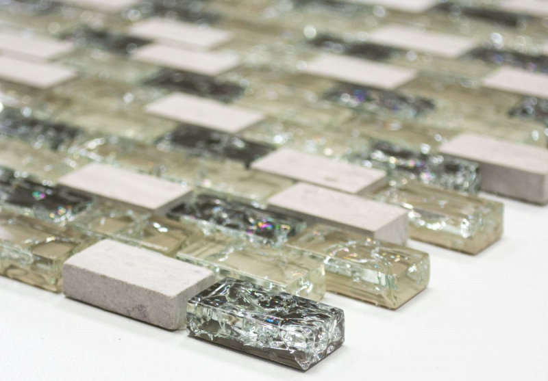 Muestra de mano mosaico Azulejo backsplash Translúcido gris-verde Ladrillo Mosaico de vidrio Piedra de cristal gris-verde MOS87-B1152_m
