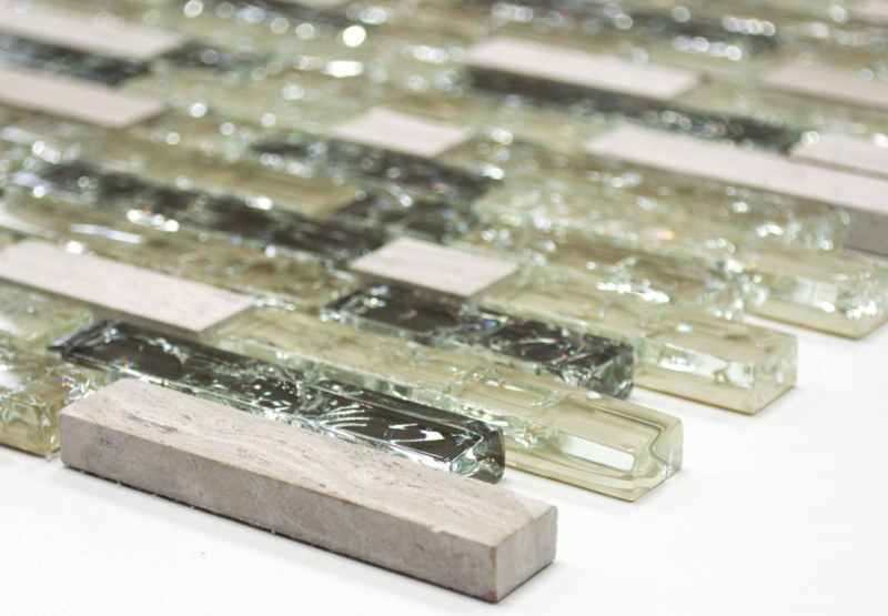 Muestra de mano mosaico azulejo azulejo backsplash translúcido gris-verde compuesto vidrio mosaico Crystal piedra gris-verde MOS87-V1352_m
