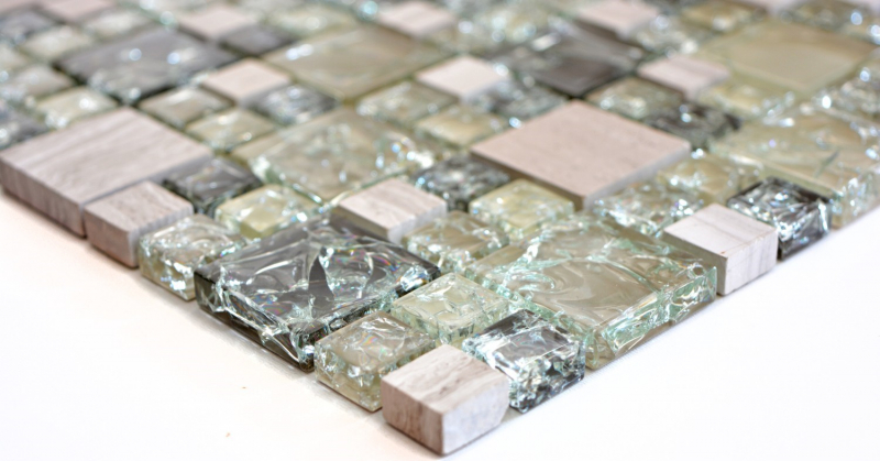Muestra de mano mosaico azulejo translúcido gris-verde combinación mosaico de vidrio Cristal piedra gris-verde MOS87-K1452_m