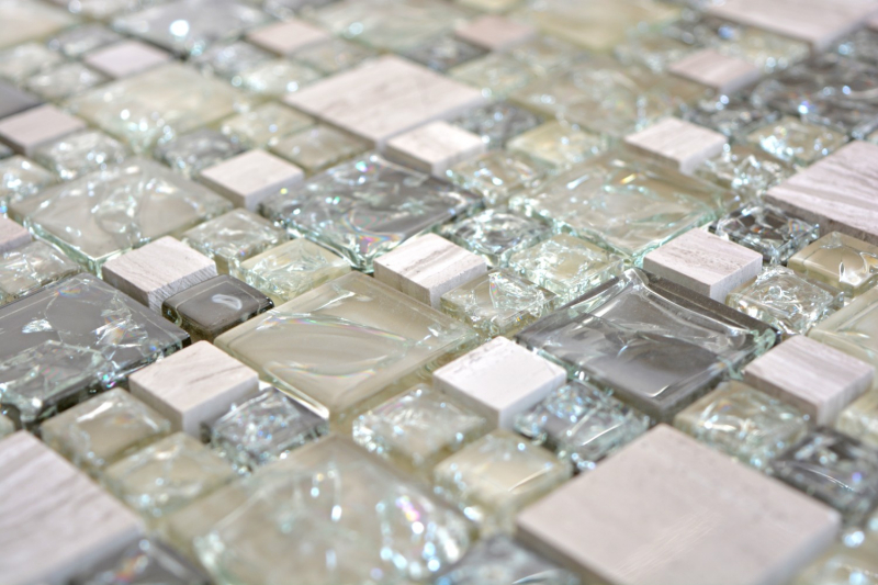 Muestra de mano mosaico azulejo translúcido gris-verde combinación mosaico de vidrio Cristal piedra gris-verde MOS87-K1452_m
