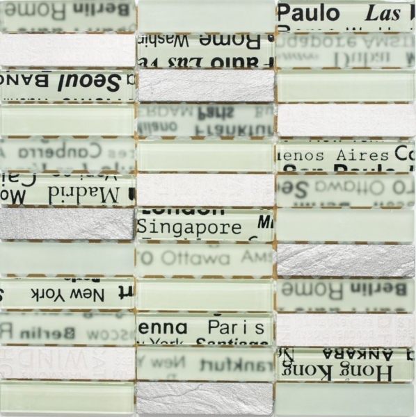 Muestra de mano mosaico azulejo espejo translúcido blanco rectángulo vidrio mosaico cristal piedra blanco MOS87-19_m
