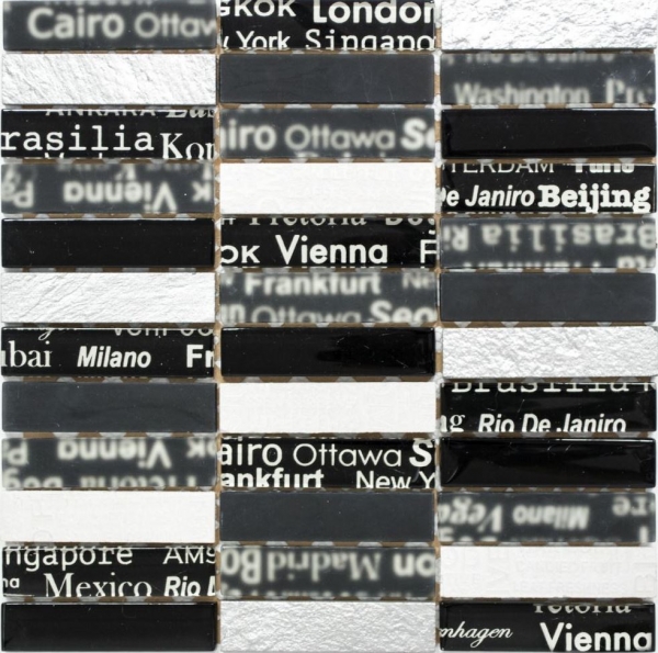 Muestra de mano mosaico azulejo espejo translúcido negro rectángulo vidrio mosaico cristal piedra negro MOS87-39_m