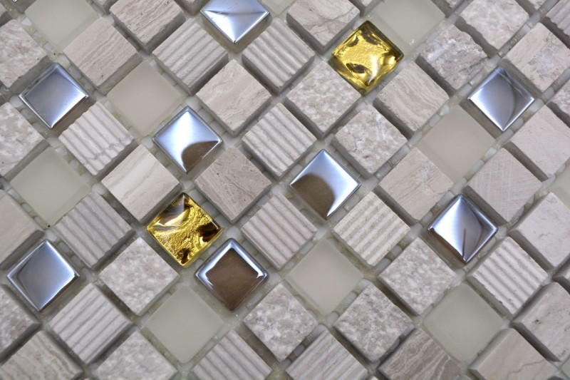 Mosaico de vidrio piedra natural mosaico azulejo luz gris crema oro mármol estructura cocina azulejo baño - MOS92-HQ12