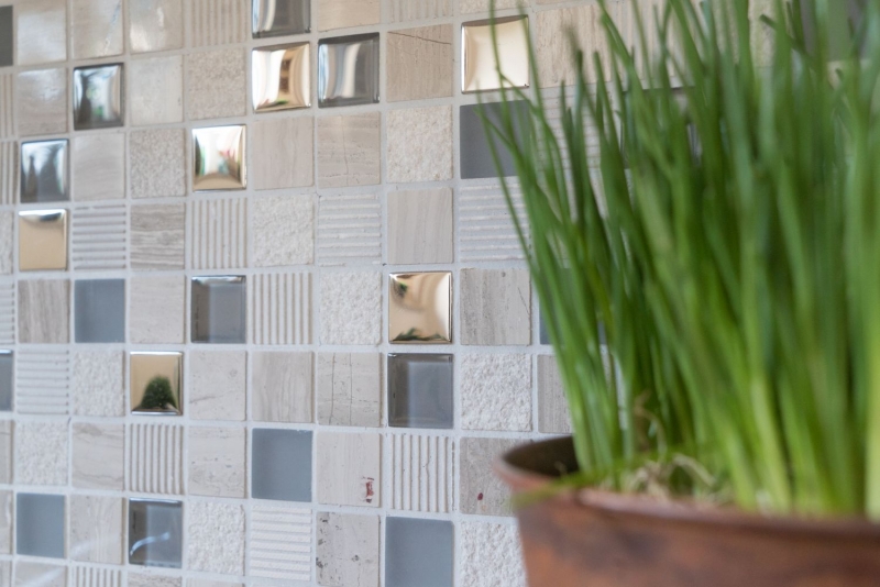 Piedra natural rústico mosaico de azulejos de vidrio mosaico de mármol luz gris plata beige esmerilado vidrio azulejo backsplash pared cocina baño aseo - MOS92-HQ20