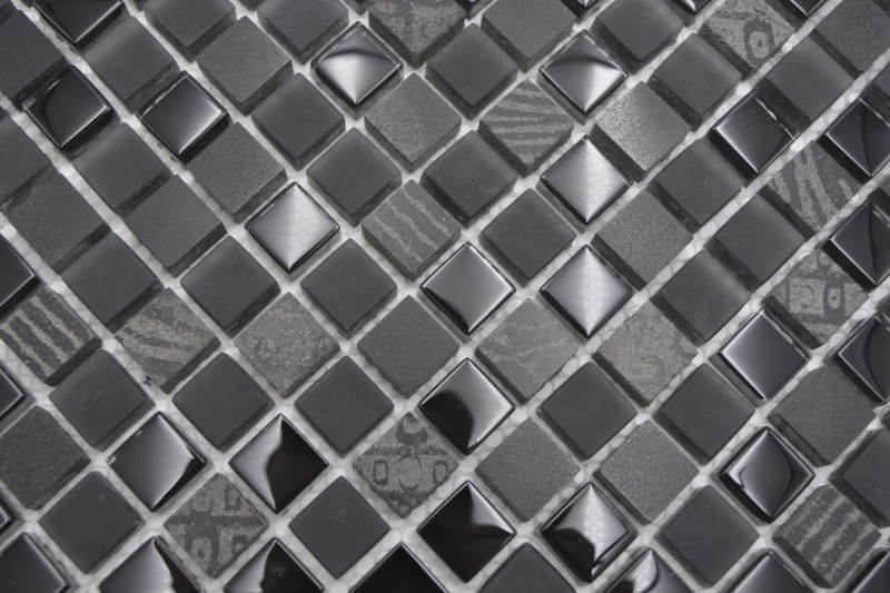Mosaico de vidrio de piedra natural mosaico de azulejos gris oscuro negro esmerilado relieve de vidrio de mármol azulejo backsplash - MOS83-HQ19