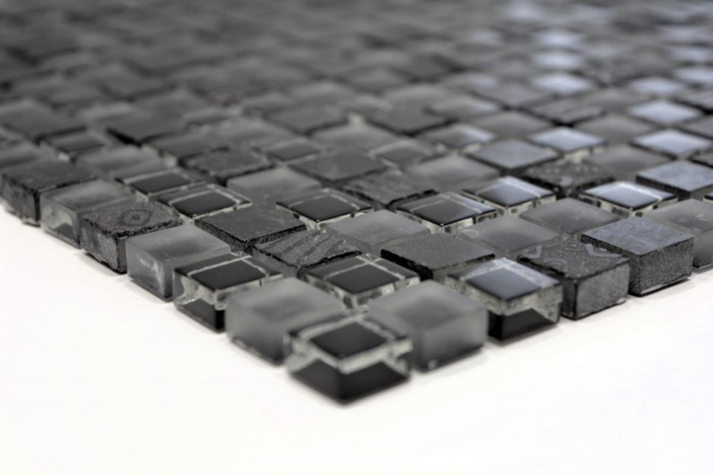 Muestra de mano mosaico azulejo Azulejo backsplash Translúcido gris oscuro negro Mosaico de vidrio Piedra de cristal Relieve gris oscuro negro MOS83-HQ19_m