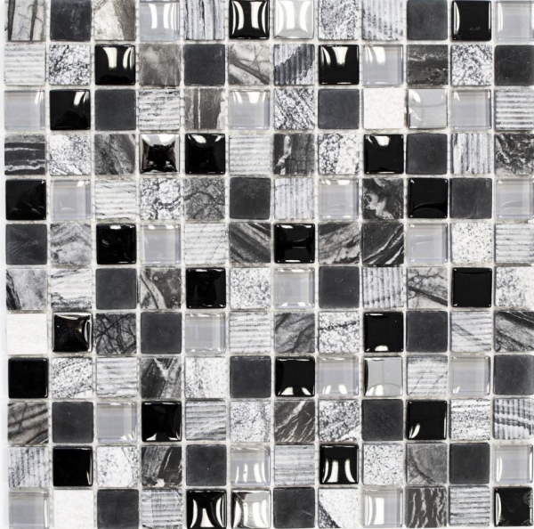 Muestra de mano azulejo mosaico Azulejo backsplash Gris translúcido negro Mosaico de vidrio Piedra de cristal EP gris negro plata MOS83-HQ24_m
