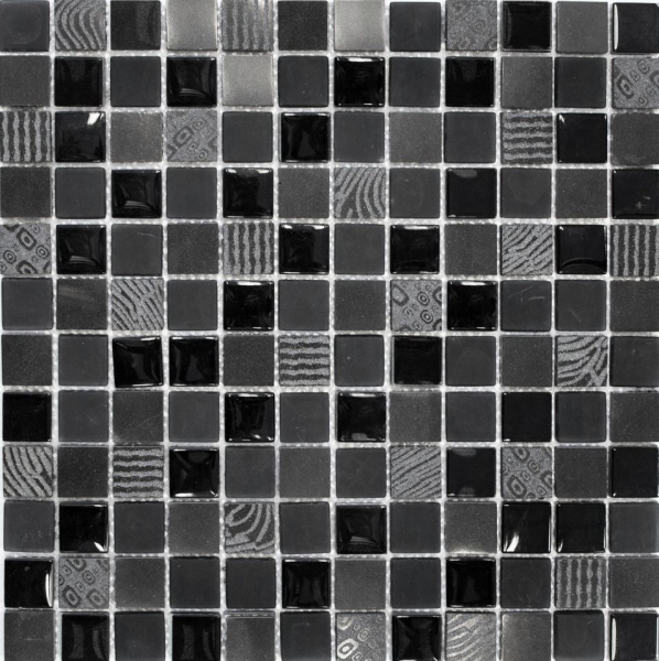 Muestra de mano azulejo mosaico Azulejo backsplash Translúcido gris oscuro negro Mosaico de vidrio Piedra de cristal Relieve gris oscuro negro MOS83-HQ29_m