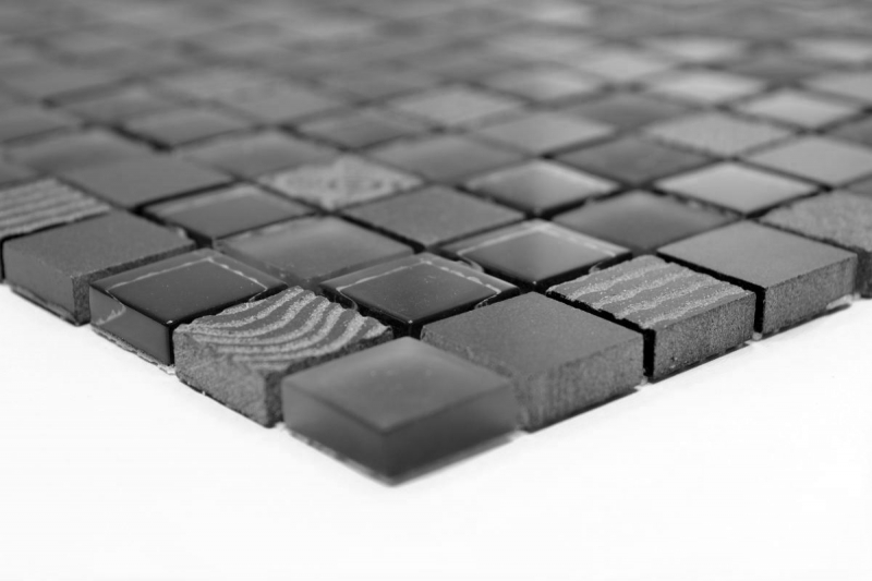 Muestra de mano azulejo mosaico Azulejo backsplash Translúcido gris oscuro negro Mosaico de vidrio Piedra de cristal Relieve gris oscuro negro MOS83-HQ29_m