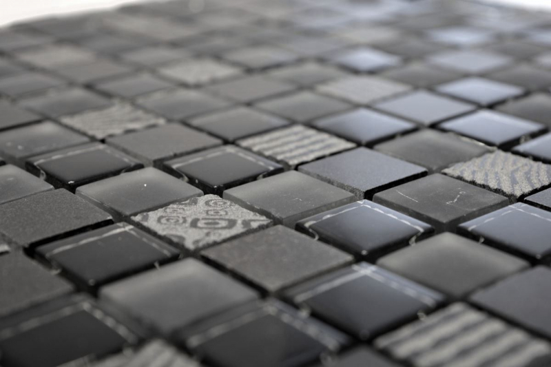 Muestra de mano azulejo mosaico Azulejo backsplash Translúcido gris oscuro negro Mosaico de vidrio Piedra de cristal Relieve gris oscuro negro MOS83-HQ29_m