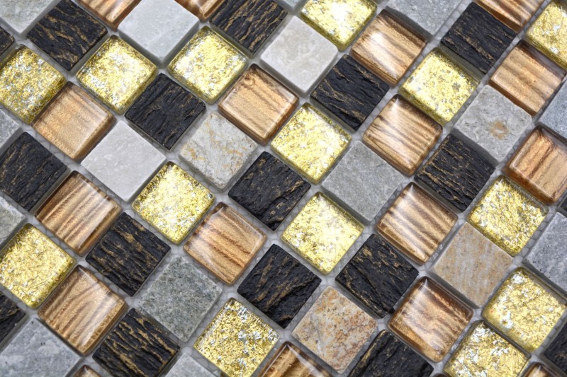 Piedra natural rústica cuarcita mosaico azulejo de vidrio mosaico de resina de oro marrón beige estructura backsplash cocina backsplash baño WC - MOS83-CR17