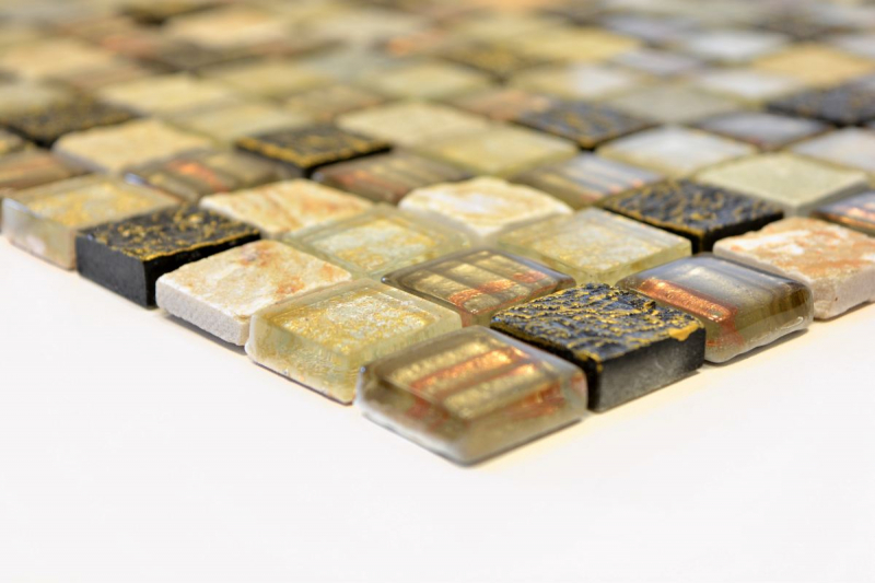Muestra de mano mosaico azulejo Azulejo backsplash Translúcido oro marrón Mosaico de vidrio Cristal piedra oro marrón estructura MOS83-CR17_m