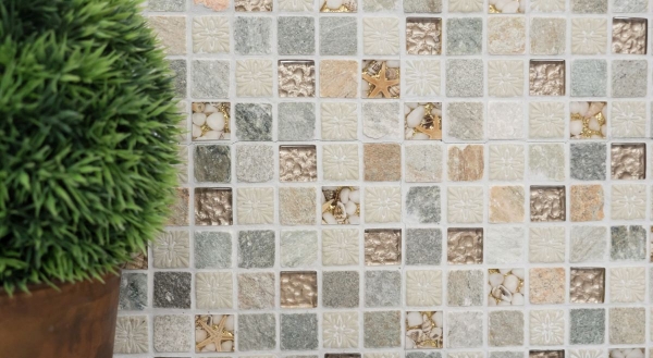 Muestra de mano mosaico azulejo Azulejo backsplash Translúcido oro beige Mosaico de vidrio Cristal piedra oro beige estructura MOS83-CR27_m