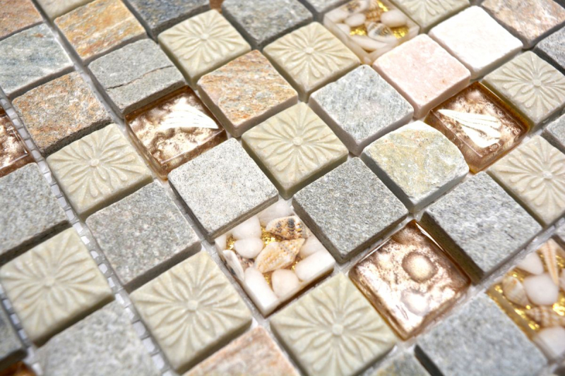 Muestra de mano mosaico azulejo Azulejo backsplash Translúcido oro beige Mosaico de vidrio Cristal piedra oro beige estructura MOS83-CR27_m