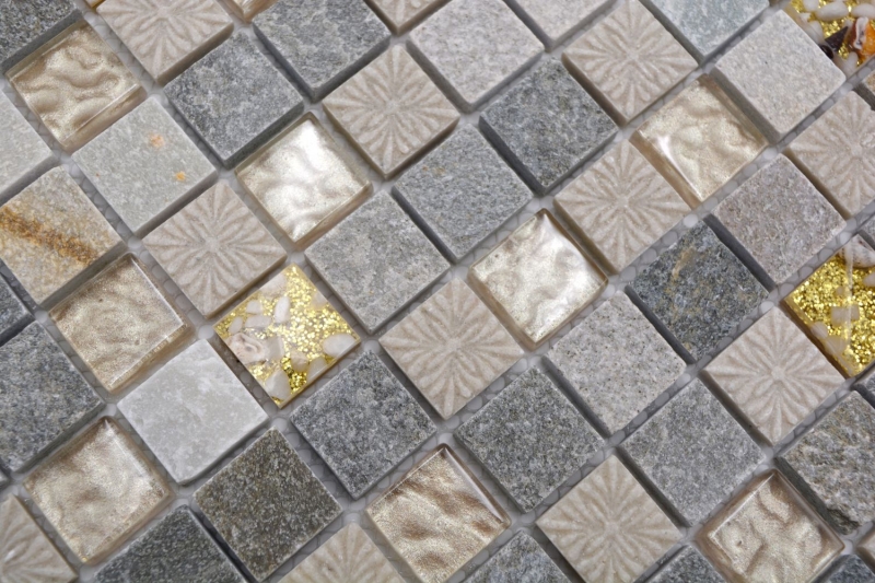 Muestra de mano mosaico azulejo Azulejo backsplash Translúcido oro beige Mosaico de vidrio Cristal piedra oro beige estructura MOS83-CR27_m
