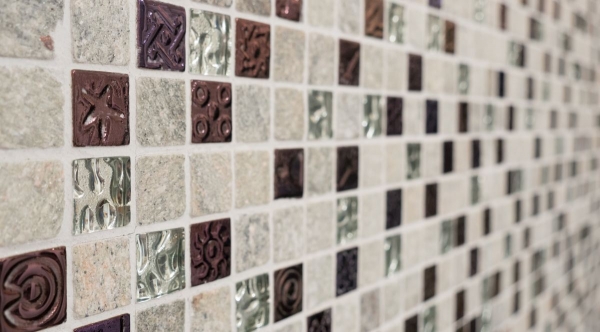 Muestra de mano mosaico azulejo azulejo backsplash gris translúcido mosaico de vidrio Crystal piedra diseño cuarcita gris MOS83-CR37_m