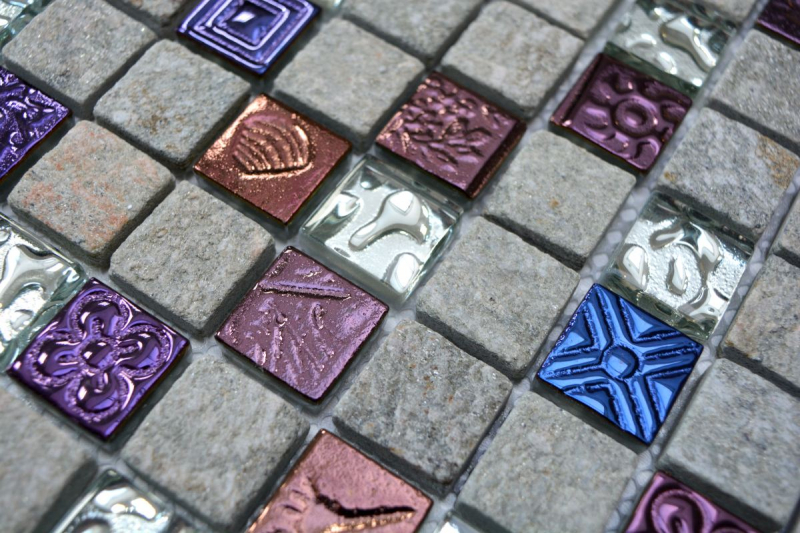 Muestra de mano mosaico azulejo azulejo backsplash gris translúcido mosaico de vidrio Crystal piedra diseño cuarcita gris MOS83-CR37_m