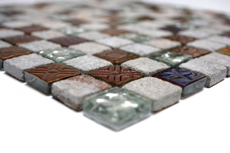 Muestra de mano mosaico azulejo azulejo backsplash gris translúcido mosaico de vidrio Crystal piedra diseño cuarcita gris MOS83-CR37_m
