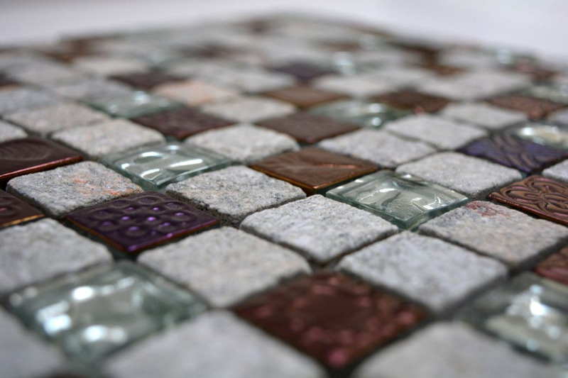 Muestra de mano mosaico azulejo azulejo backsplash gris translúcido mosaico de vidrio Crystal piedra diseño cuarcita gris MOS83-CR37_m