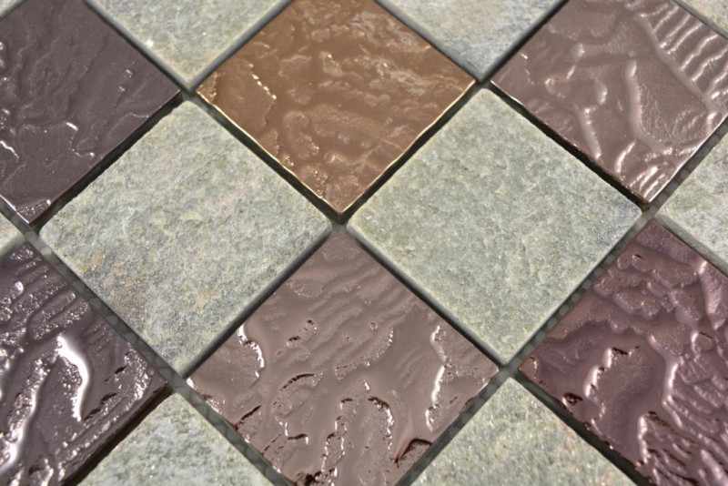 Piedra natural mosaico rústico azulejo mosaico de vidrio cuarcita gris antracita marrón cobre cocina splashback azulejo espejo baño WC - MOS88-CR73