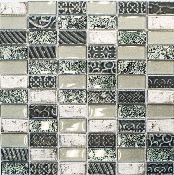 Muestra de mano mosaico azulejo espejo plata translúcido rectángulo vidrio mosaico cristal piedra retro plata MOS83-CRS2_m