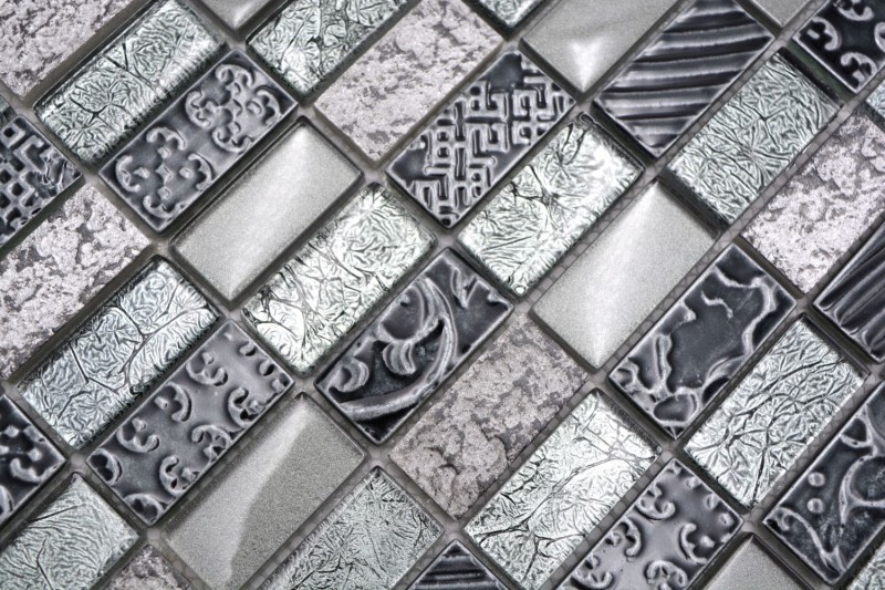 Rectangular azulejos de mosaico de vidrio mosaico de piedra retro de plata antracita estructura revestimiento de la pared azulejo de la cocina WC - MOS83-CRS2