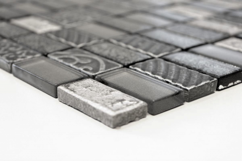 Muestra de mano mosaico azulejo espejo plata translúcido rectángulo vidrio mosaico cristal piedra retro plata MOS83-CRS2_m