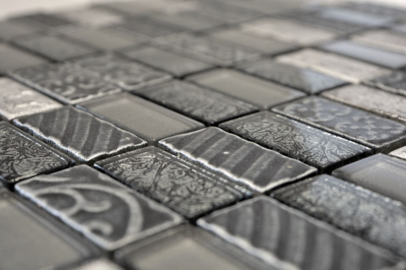 Muestra de mano mosaico azulejo espejo plata translúcido rectángulo vidrio mosaico cristal piedra retro plata MOS83-CRS2_m