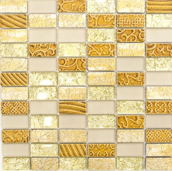 Muestra de mano mosaico azulejo espejo oro translúcido rectángulo vidrio mosaico cristal piedra retro oro MOS83-CRS4_m