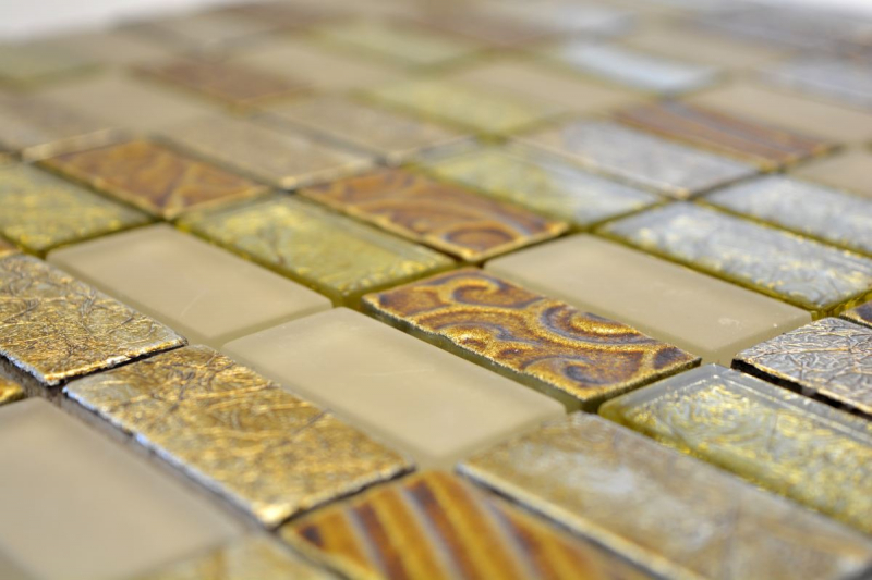 Muestra de mano mosaico azulejo espejo oro translúcido rectángulo vidrio mosaico cristal piedra retro oro MOS83-CRS4_m