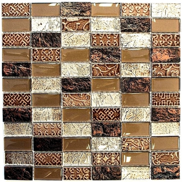Muestra de mano mosaico azulejo espejo translúcido marrón rectángulo vidrio mosaico cristal piedra retro marrón MOS83-CRS6_m