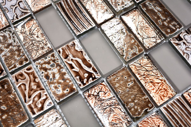 Muestra de mano mosaico azulejo espejo translúcido marrón rectángulo vidrio mosaico cristal piedra retro marrón MOS83-CRS6_m