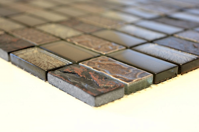 Muestra de mano mosaico azulejo espejo translúcido marrón rectángulo vidrio mosaico cristal piedra retro marrón MOS83-CRS6_m