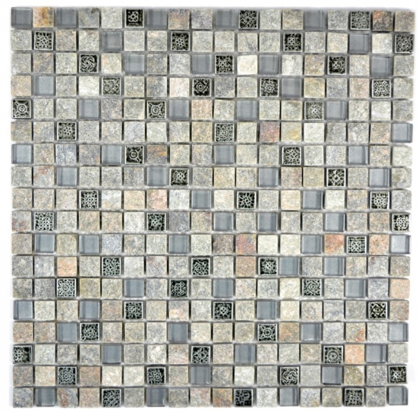 Muestra de mano mosaico azulejo translúcido gris vidrio mosaico cristal piedra resina cuarcita gris MOS92-02M7_m