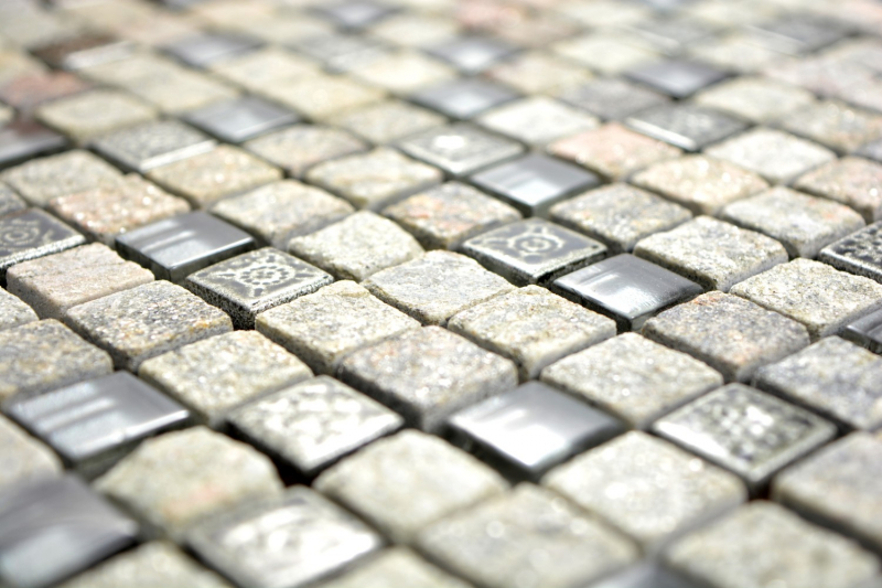 Muestra de mano mosaico azulejo translúcido gris vidrio mosaico cristal piedra resina cuarcita gris MOS92-02M7_m