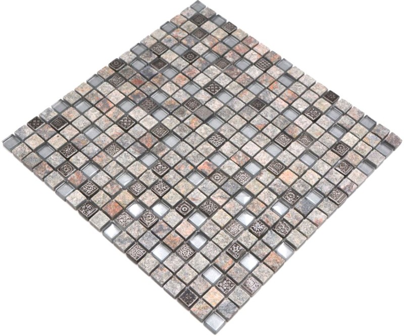 Mosaico de vidrio piedra natural mosaico azulejo gris antracita beige resina cuarcita cocina pared baño azulejo - MOS92-02M7