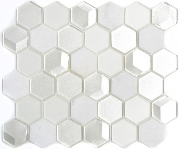 Muestra de mano azulejo mosaico Azulejo backsplash Blanco translúcido Hexágono mosaico de vidrio Piedra de cristal 3D blanco MOS11D-HXN11_m