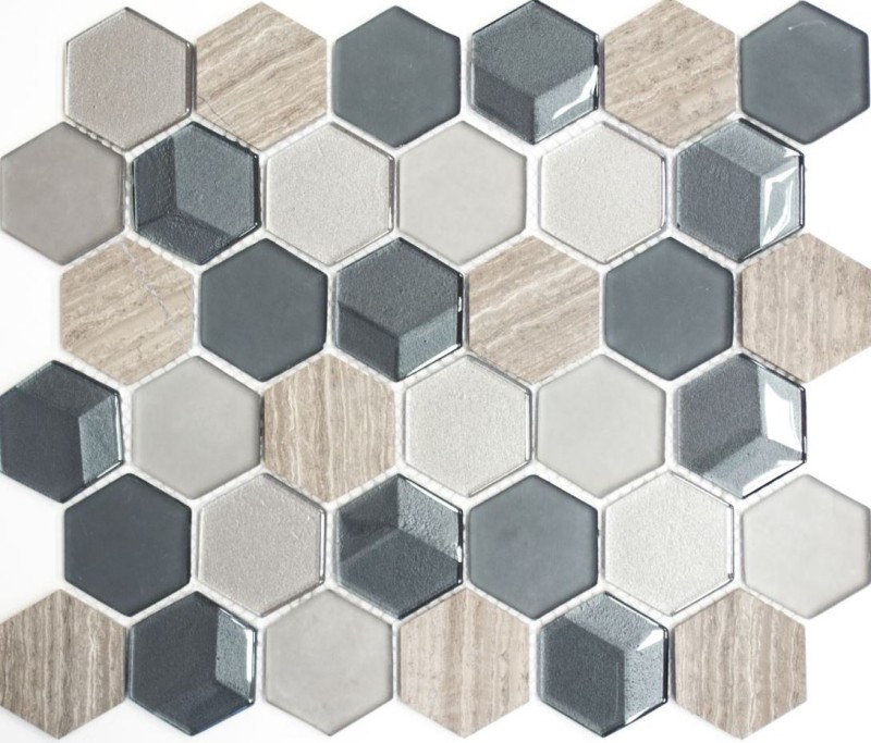 Piedra natural mosaico de vidrio azulejos de mosaico hexagonal antracita gris claro gris rayas azulejo backsplash revestimiento de paredes cuarto de baño - MOS11D-22