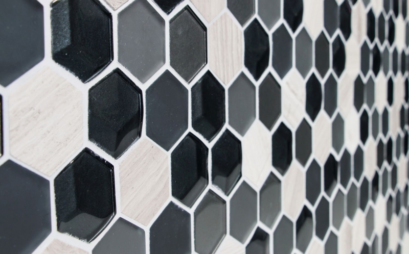 Muestra de mano mosaico azulejo Azulejo backsplash Gris translúcido Hexágono mosaico de vidrio Piedra de cristal 3D gris MOS11D-22_m