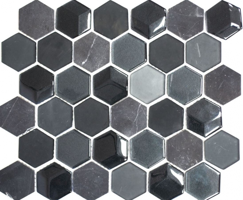 Muestra de mano mosaico azulejo Azulejo backsplash Negro translúcido Hexágono mosaico de vidrio Piedra de cristal 3D negro MOS11D-33_m