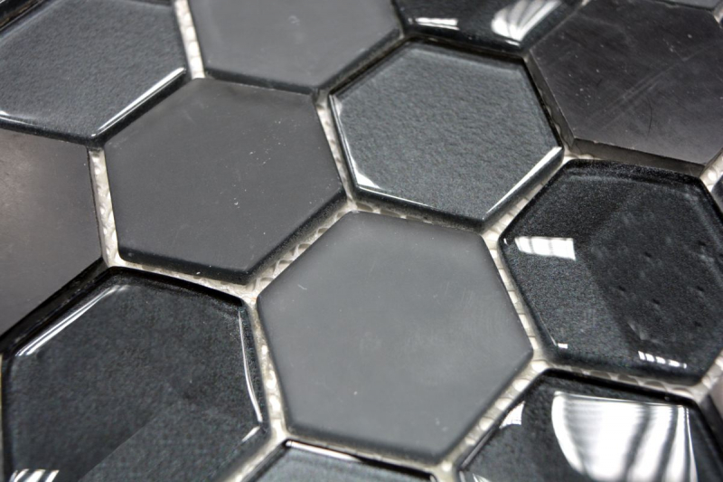 Muestra de mano mosaico azulejo Azulejo backsplash Negro translúcido Hexágono mosaico de vidrio Piedra de cristal 3D negro MOS11D-33_m