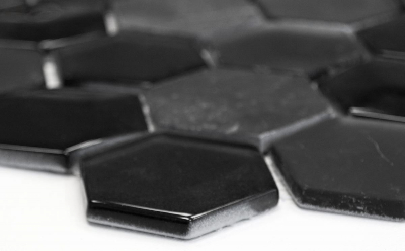 Muestra de mano mosaico azulejo Azulejo backsplash Negro translúcido Hexágono mosaico de vidrio Piedra de cristal 3D negro MOS11D-33_m