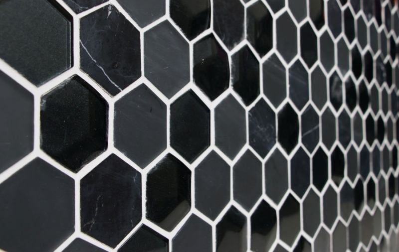 Piedra natural mosaico de vidrio mosaico azulejos hexagonal antracita negro grafito mármol azulejo backsplash pared revestimiento baño - MOS11D-33