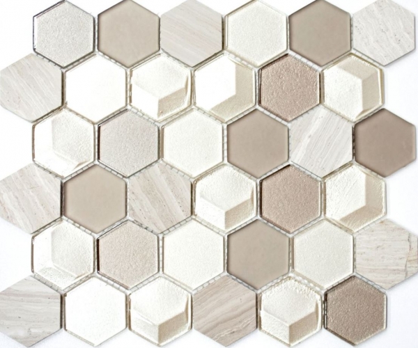 Muestra de mano mosaico azulejo Azulejo backsplash Gris claro translúcido Hexágono mosaico de vidrio Piedra de cristal 3D gris claro MOS11D-44_m