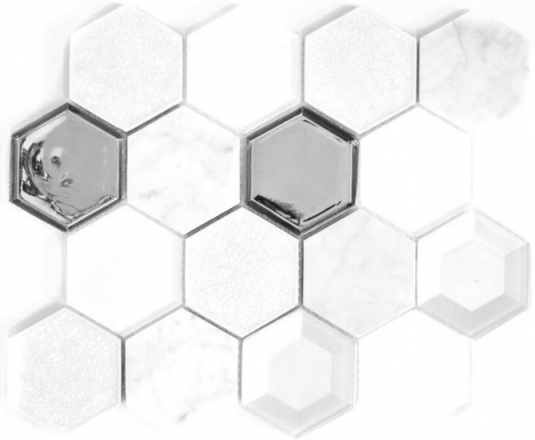 Muestra de mano mosaico azulejo Azulejo backsplash Blanco translúcido Hexágono mosaico de vidrio Piedra de cristal 3D blanco MOS11E-66_m