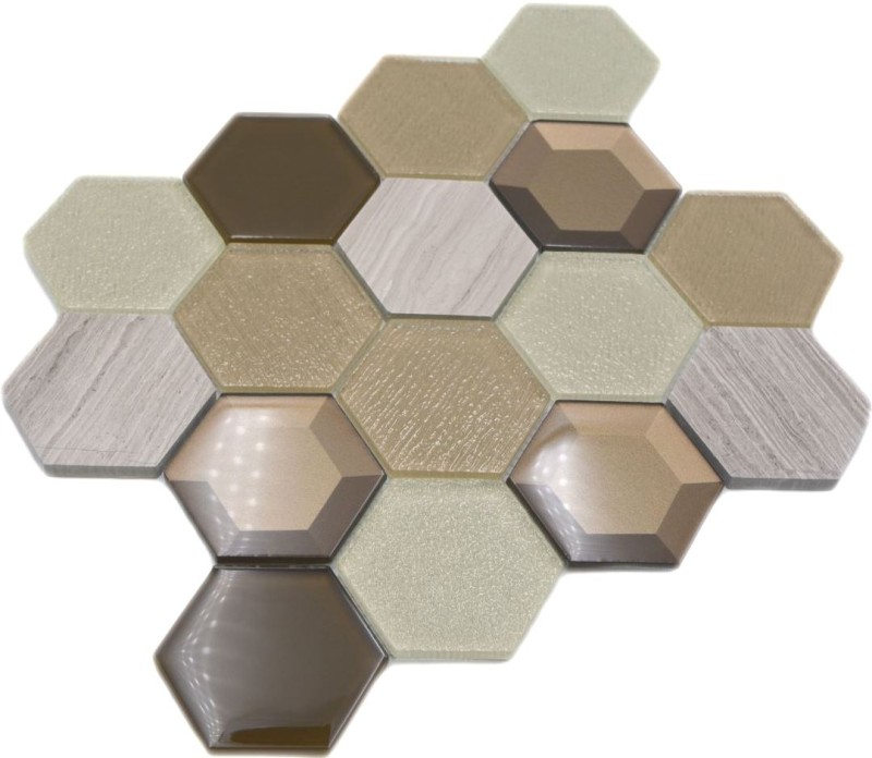 Muestra de mano mosaico azulejo Translúcido beige Hexágono mosaico de vidrio Piedra de cristal 3D beige MOS11E-77_m