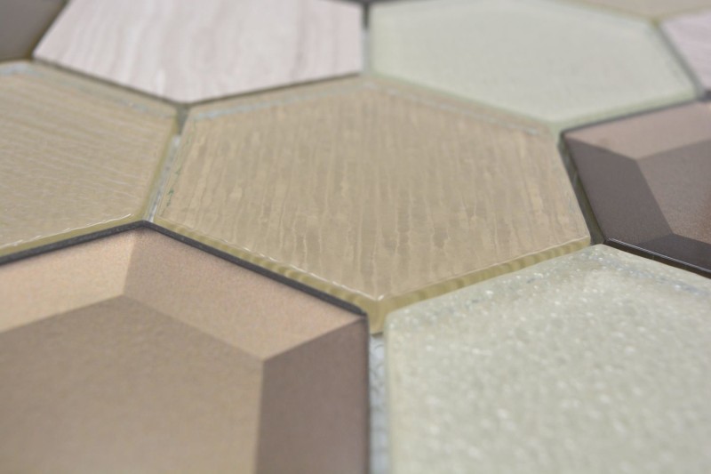 Mosaico de vidrio hexagonal azulejos de piedra natural beige crema bronce mármol backsplash pared baño WC - MOS11E-77