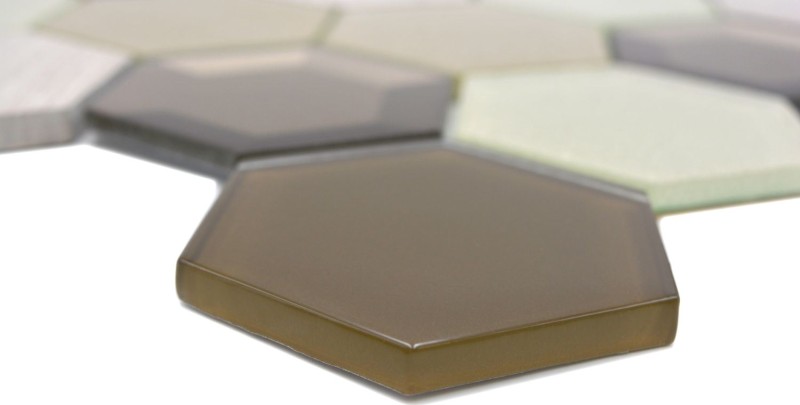 Mosaico de vidrio hexagonal azulejos de piedra natural beige crema bronce mármol backsplash pared baño WC - MOS11E-77