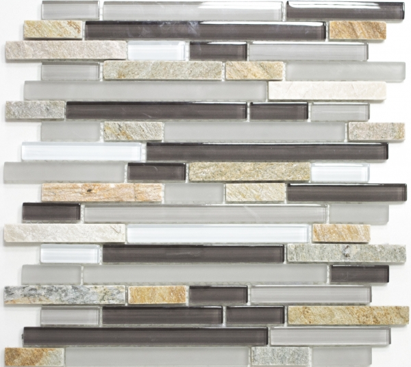 Muestra de mano mosaico azulejo azulejo backsplash translúcido gris marrón compuesto mosaico de vidrio Crystal piedra gris marrón MOS86-0202_m